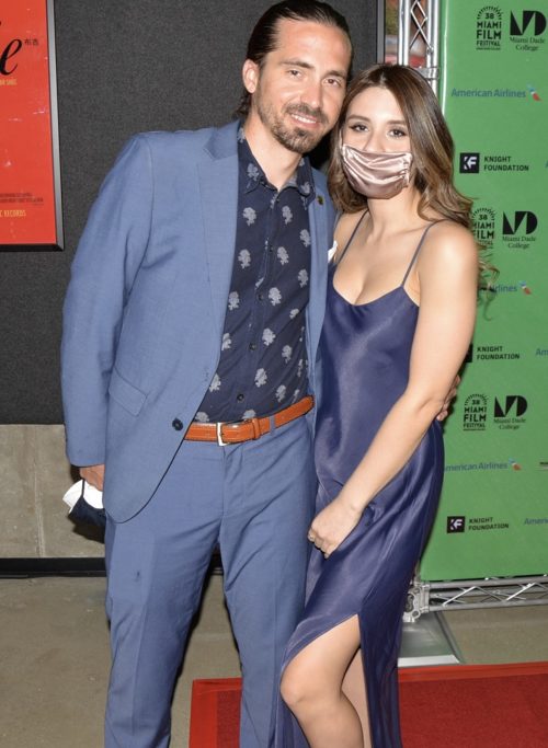 Mark Pulaski and Mariana Serrano at the opening of "Ludi" at the Miami Film Festival 2021 at Silverspot Cinema in Downtown Miami.