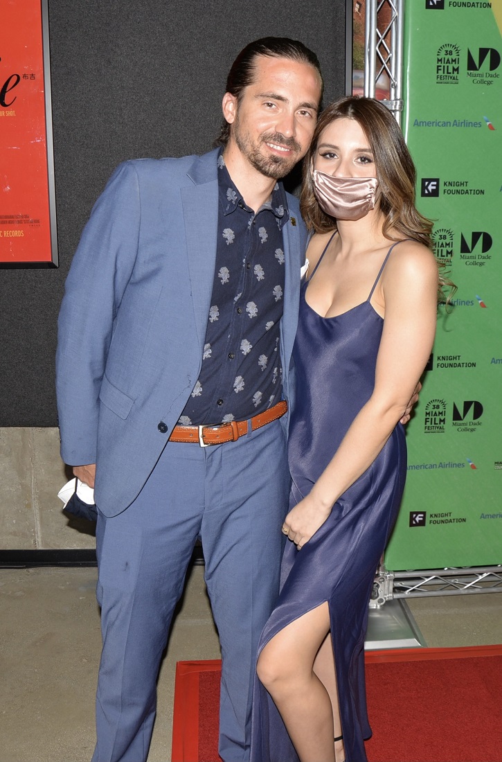 Mark Pulaski and Mariana Serrano at the opening of "Ludi" at the Miami Film Festival 2021 at Silverspot Cinema in Downtown Miami.