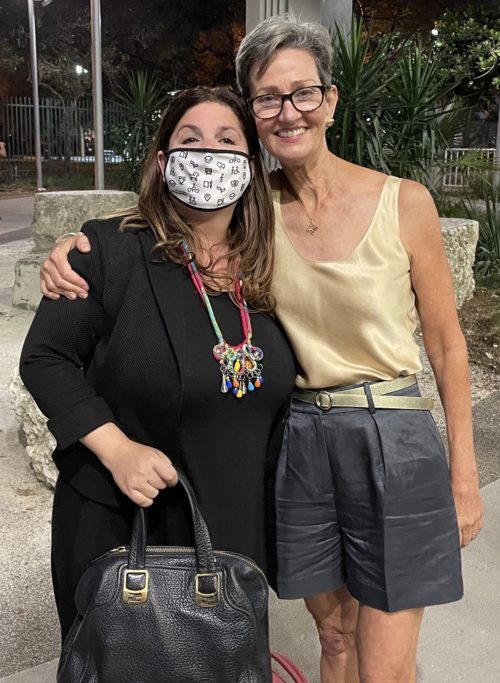 Amy Rosenberg and Meg Daly at the unveiling of artist Edny Jean Joseph's new public mural ‘The Allegory’ at The Underline in Brickell