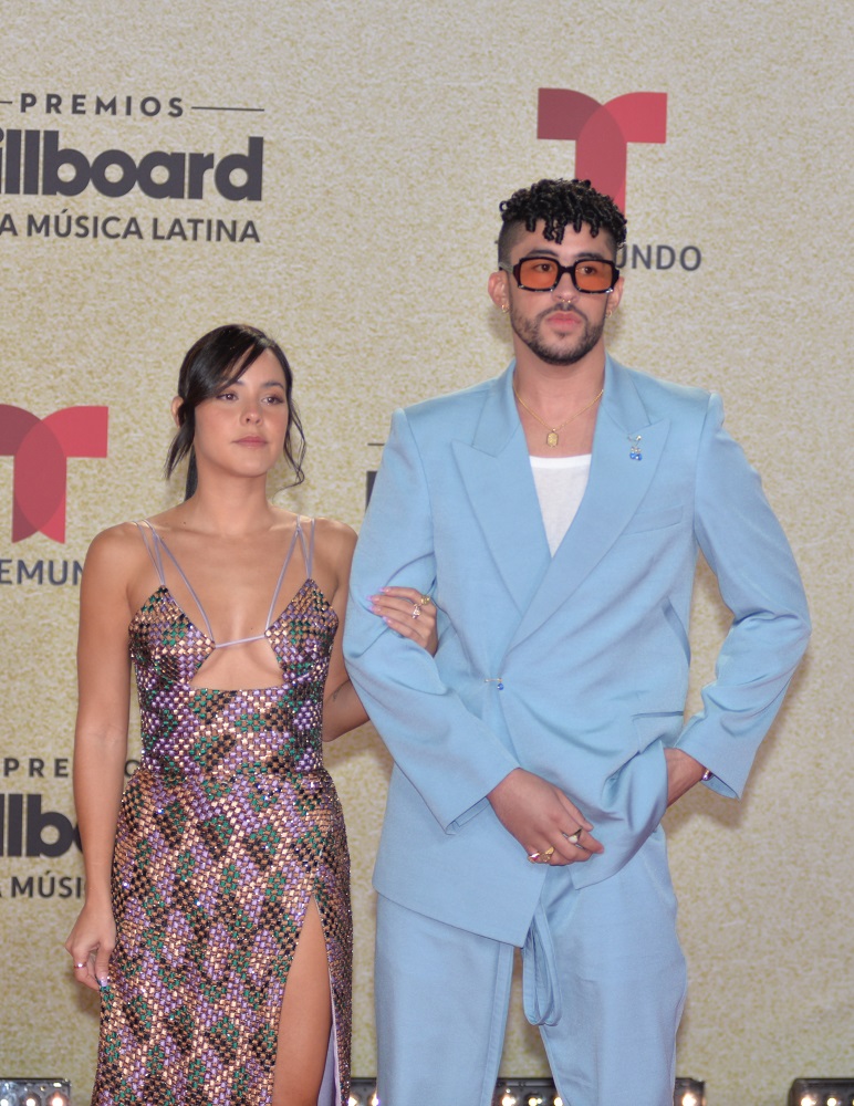 Gabriela Berlingeri  and Bad Bunny at the 2021 Billboard Latin awards at the Wastco Center in Coral Gables.