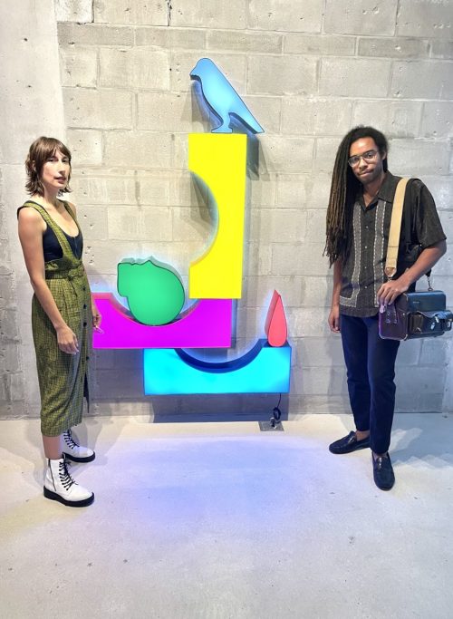 Monica McGivern and Alexandre Merbouti at the opening of Typoe's new "Die Form" exhibit at Primary Projects in Little River