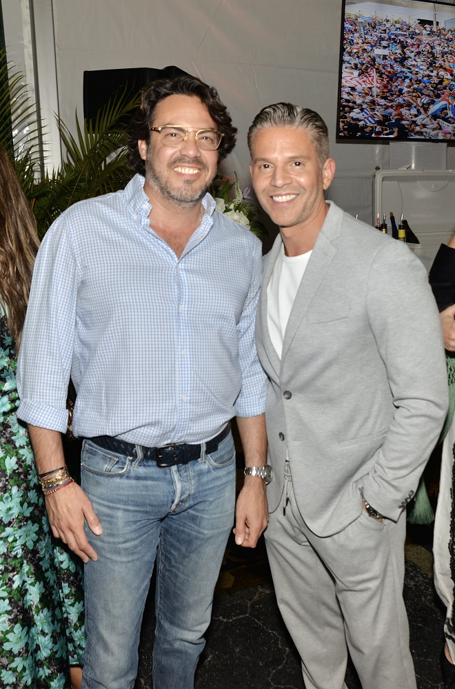 Ernesto Mathies and Rodner Figueroa at the 50th anniversary celebration of Versailles Cuban Restaurant in Little Havana