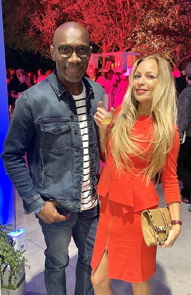 Jean-Raymond Alexandre and Gina Wright at the Jean-Thierry Besins Climax exhibit opening at the ICA museum in the Miami Design District