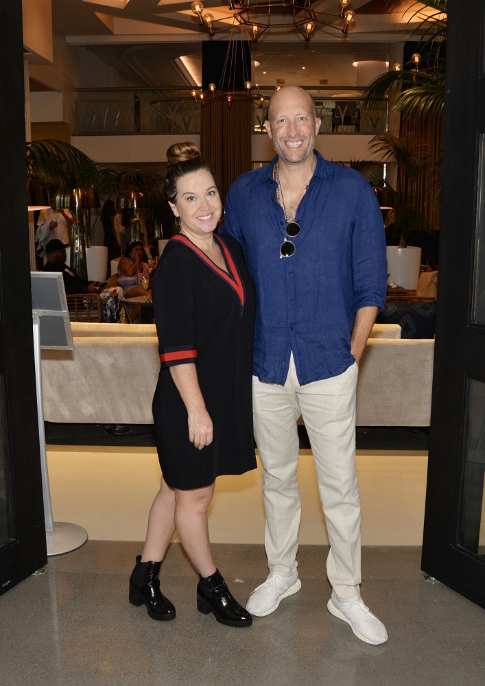 Jessica Seasholtz and Benjamin Sinclair at the Skin in the Game brunch and talk at the Cadillac Hotel & Beach Club on Miami Beach