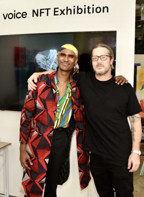 Artist Shan Vincent de Paul and Chad Knight at the voice NFT Exhibition in Wynwood