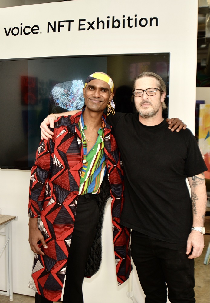 Artist Shan Vincent de Paul and Chad Knight at the voice NFT Exhibition in Wynwood