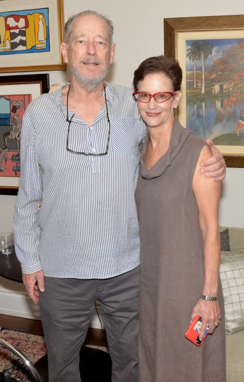 Stetson Giles and Jane Wooldridge at the Coral Gables Museum Miami Art Week brunch in honor of artist Julio Larraz at the home of Jose Valdes-Fauli
