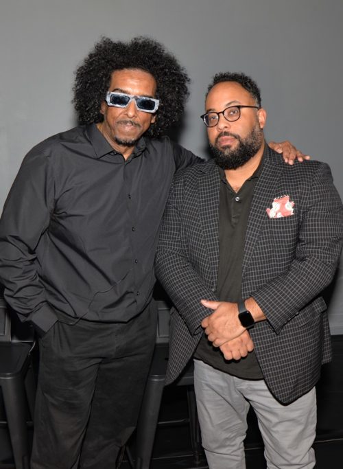 Artist Vince Fraser and Kevin Young at the Afro Frequencies talk at ARTECHOUSE in Miami Beach