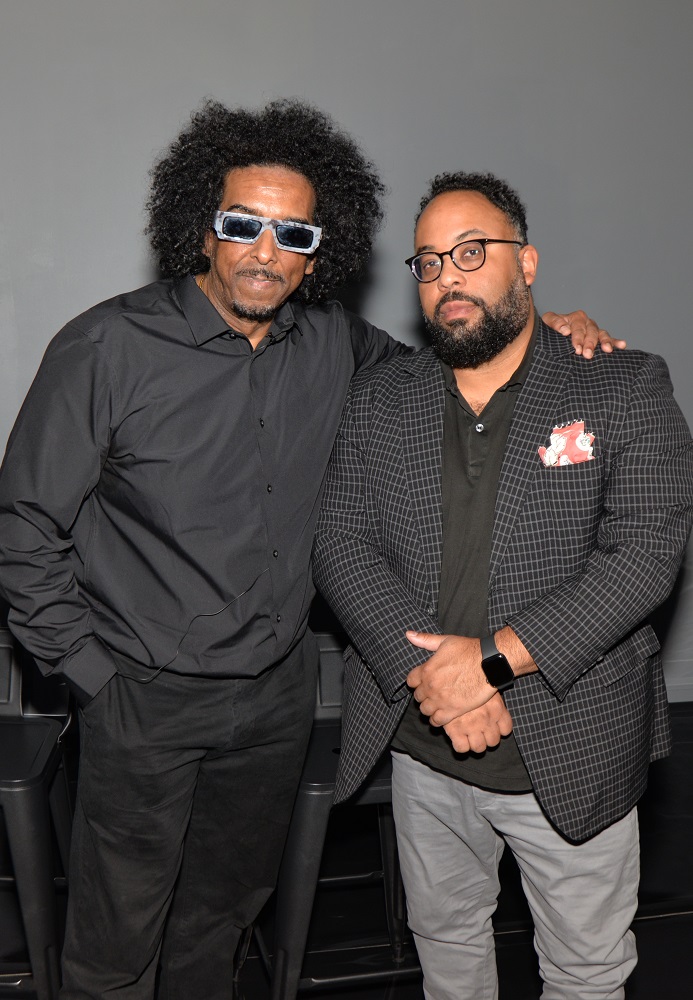 Artist Vince Fraser and Kevin Young at the Afro Frequencies talk at ARTECHOUSE in Miami Beach