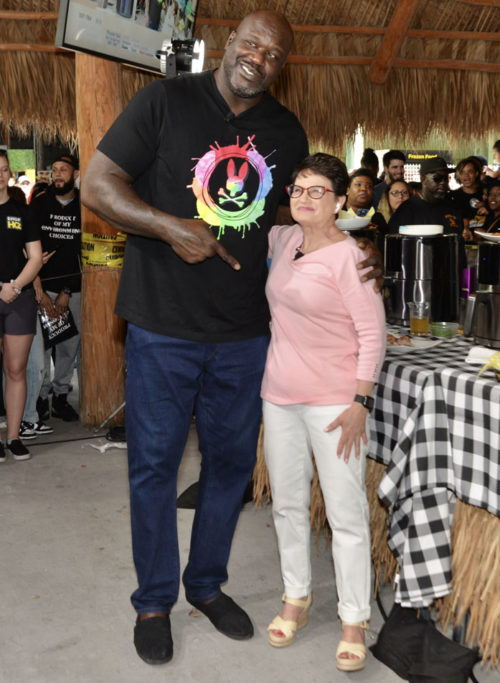 Shaquille O'Neal and co-host Pat Carlson appeared on the ShopHQ channel for his cooking show, featuring Shaq’s air fryers and cookware at the Yellow Green Farmers Market in Hollywood