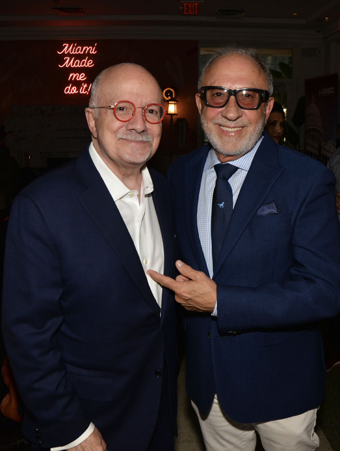 Dr. Eduardo Padron and Emilio Estefan at the Aspen Institute dinner at the Cardozo Hotel on Miami Beach