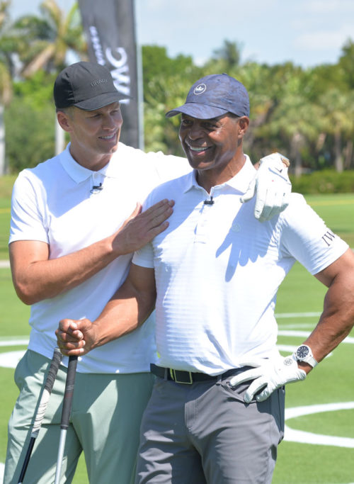Tom Brady and Marcus Allen at the IWC Schaffhausen The Big Pilot charity golf challenge at the Miami Beach Golf Club