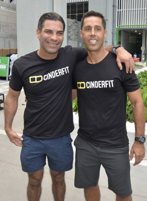 Mayor of Miami Francis Suarez and Felipe Azenha at the CinderFit block workout at The Underline in Brickell