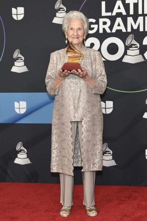 Ninety-five year old Angela Alvarez wins best new artist awards at the 23rd Latin Grammy awards in Las Vegas
