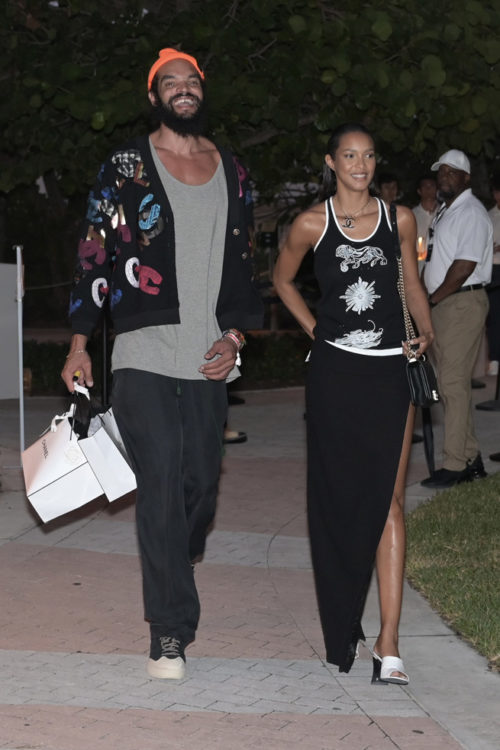Chicago Bull's Joakim Noah and Victoria Secret Lais Riveiro leaving the Chanel event on Miami Beach