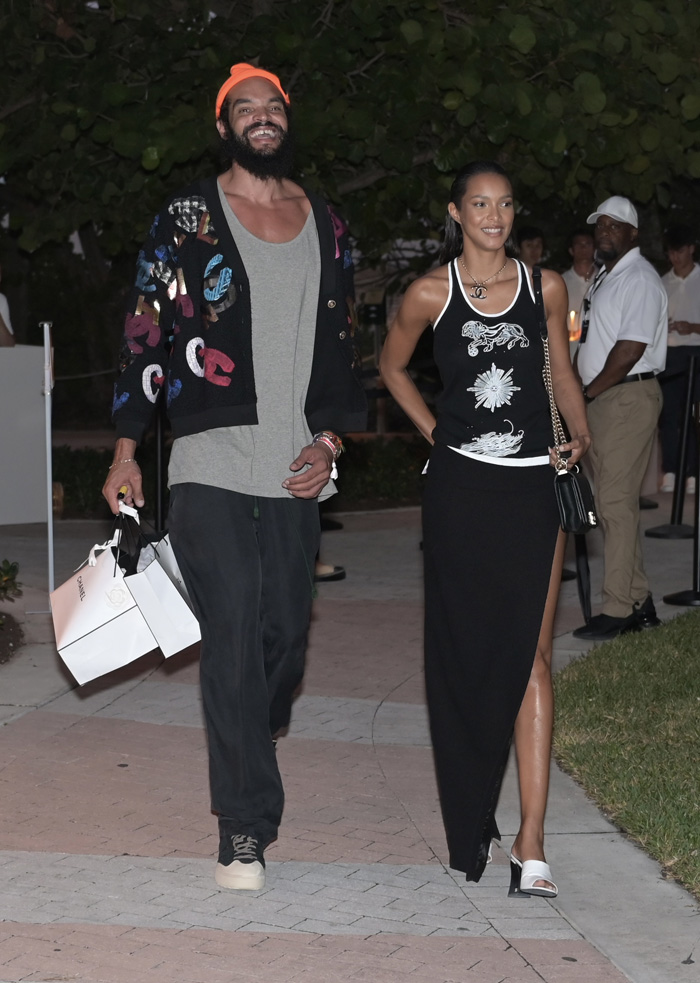 Chicago Bull's Joakim Noah and Victoria Secret Lais Riveiro leaving the Chanel event on Miami Beach