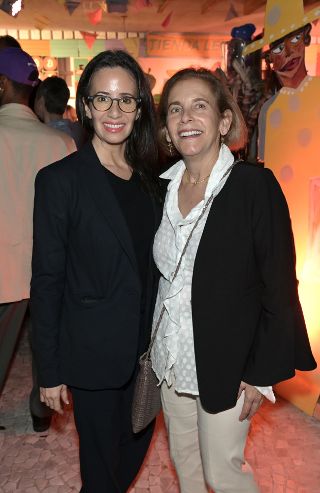 FIU's Smilka Melgoza and Frost Art Museum Director Jordana Pomeroy at the home of Mario Cader-Frech and Robert Wennett for a cocktail party premiering Chisme by Studio Lenca and honoring The Parrish Art Museum