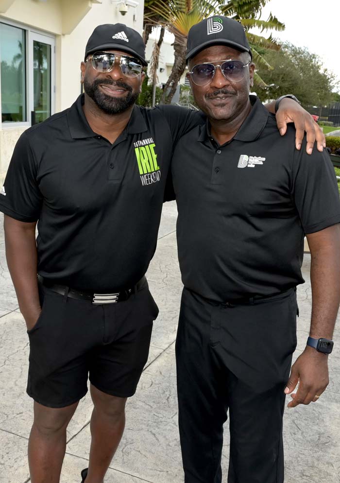 DJ Irie and director of Big Brothers, Big Sisters of Miami director Gale Nelson at the 16th Irie Foundation weekend at the Miami Beach Golf Course