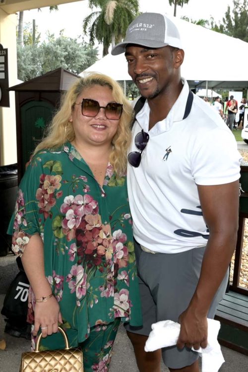 Felicia Quaning and actor Anthony Mackie at the 16th Irie Foundation weekend at the Miami Beach Golf Course