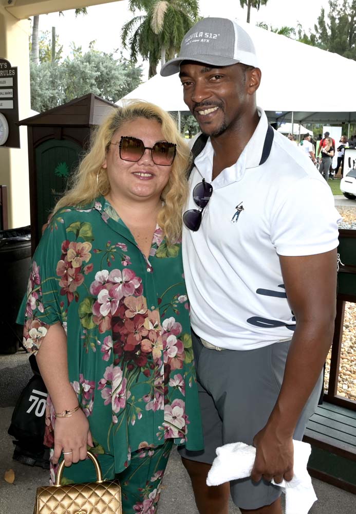 Felicia Quaning and actor Anthony Mackie at the 16th Irie Foundation weekend at the Miami Beach Golf Course