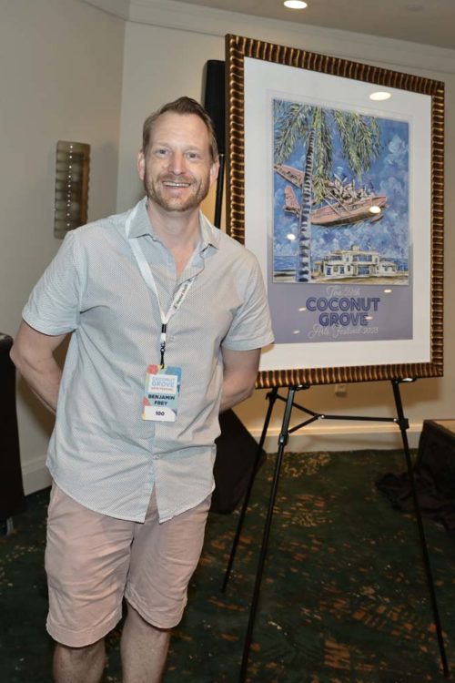 This year's poster by artist Benjamin Frey at the 59th Coconut Grove Arts Festival breakfast at the Mayfair
