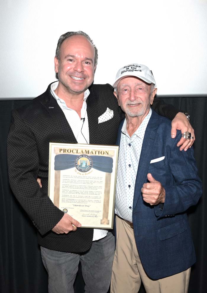 Writer and Director Marvin Samel with the Real Mordecai at the iMordecai movie premiere at AMC Aventura