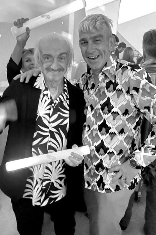 Ruben Rabasa and Richard Blanco at Emilio Estefan's 70th celebration at Superblue