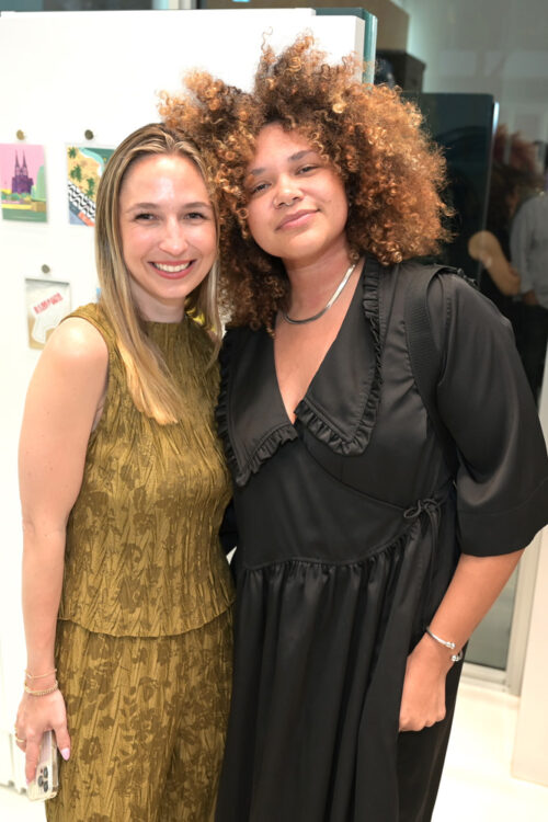 Jordan Swensson and artist Jenny Perez at the Rimowa store in the Miami Design District in honor of the Project Art Box