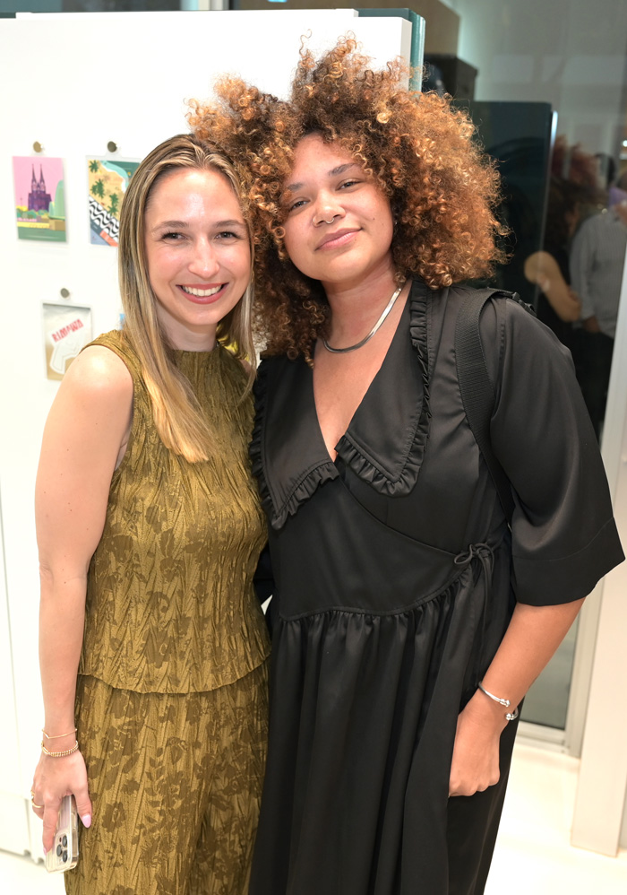 Jordan Swensson and artist Jenny Perez at the Rimowa store in the Miami Design District in honor of the Project Art Box