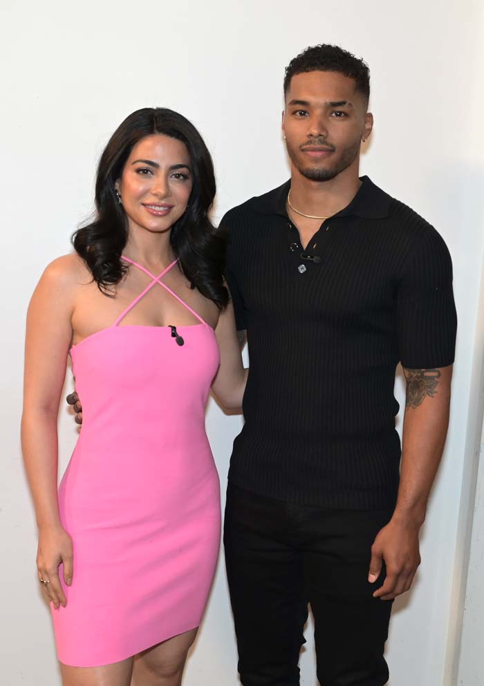 Emeraude Toubia  and Rome Flynn visit morning show Despierta America at Univision Studios to promote "With Love" on Prime Video