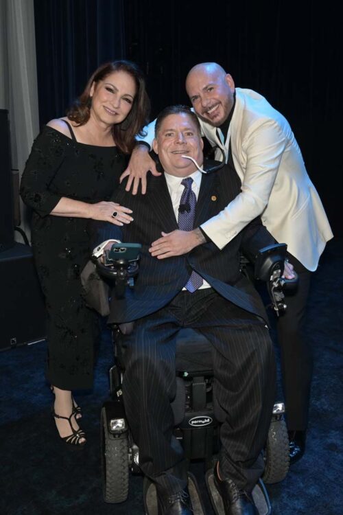 Gloria Estefan, Marc Buoniconti, and Pitbull at the Buoniconti Fund to Cure Paralysis 38th annual Great Sports Legends Dinner at the Marriot Marquis in New York City
