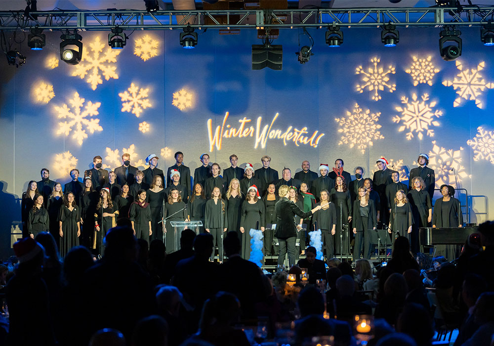 Frost Symphony Orchestra and Chorale students performing at the Frost School of Music’s Winter Wonderful gala at the JW Marriott Marquis in Miami on Dec. 4th, 2022. Photo by Kikor.
