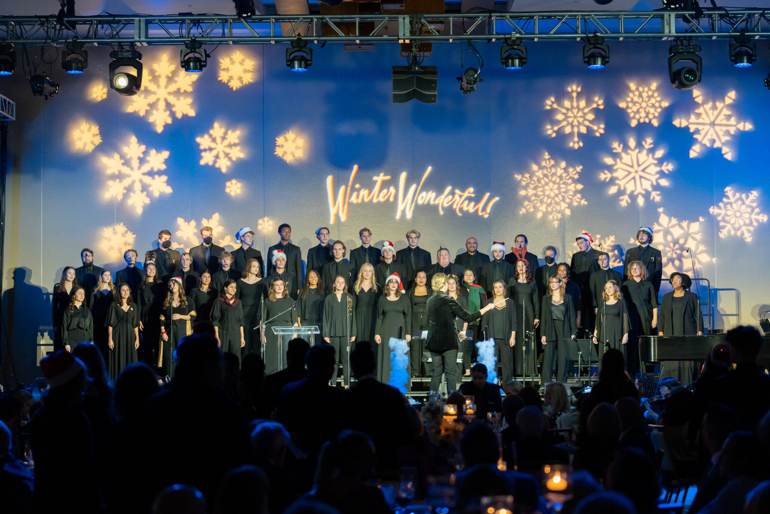 Frost Symphony Orchestra and Chorale students performing at the Frost School of Music’s Winter Wonderful gala at the JW Marriott Marquis in Miami on Dec. 4th, 2022. Photo by Kikor.