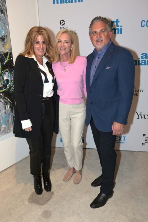 Pamela Cohen, Lisa Petrillo, and Nick Korniloff at the opening of Art Miami 2023