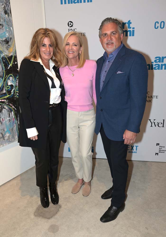 Pamela Cohen, Lisa Petrillo, and Nick Korniloff at the opening of Art Miami 2023