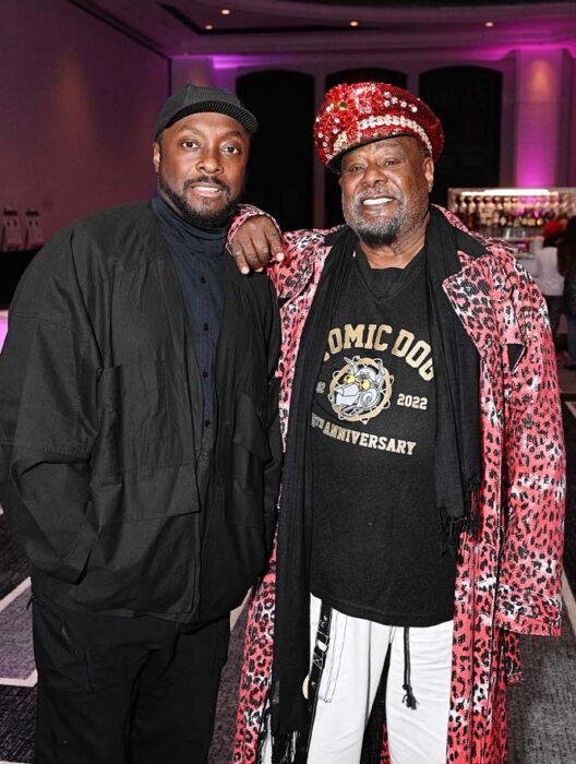 will.i.am and George Clinton at the gala for FIRST® & i.am/Angel Foundation during Art Basel Miami at Loews Miami Beach Hotel