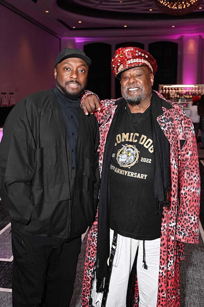 will.i.am and George Clinton at the gala for FIRST® & i.am/Angel Foundation during Art Basel Miami at Loews Miami Beach Hotel