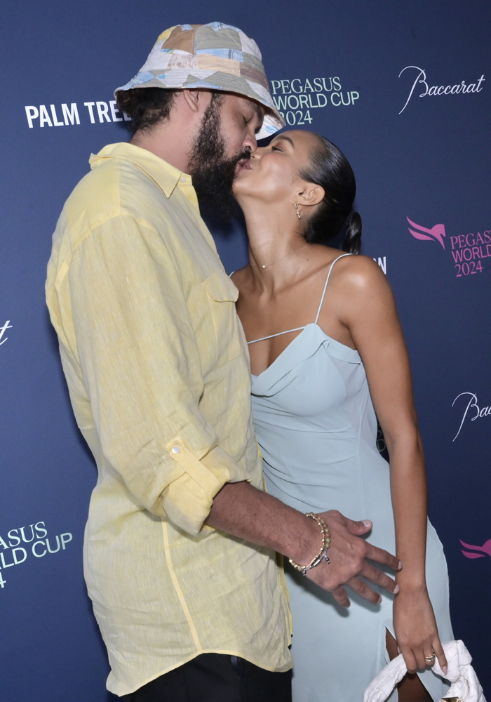 Joakim Noah and Lais Ribeiro at Pegasus World Cup 2024 at Gulfstream Park