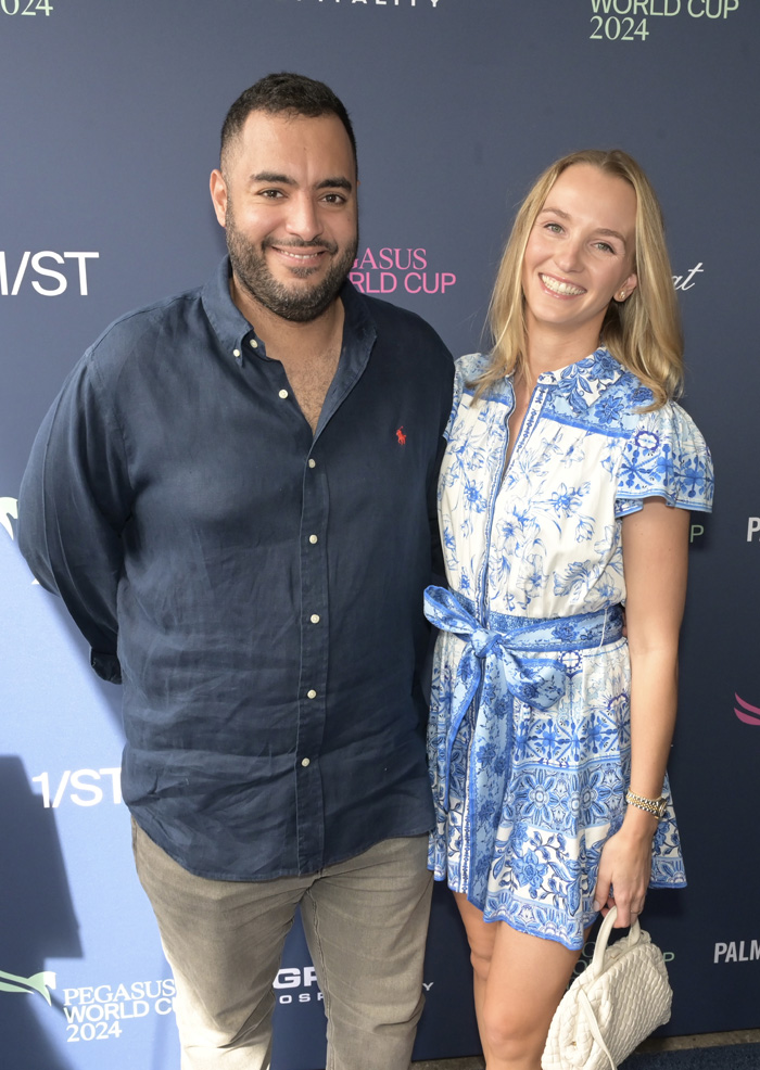 Sheikh Fahad Al-Thani and Liza Hendricks at Pegasus World Cup 2024 at Gulfstream Park