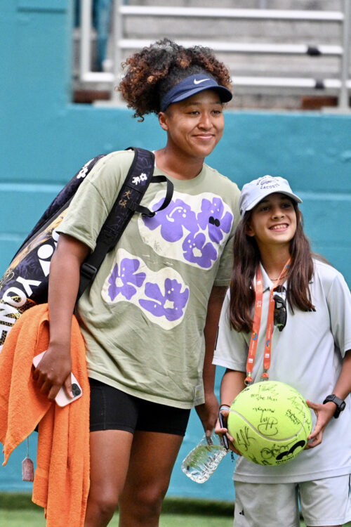 Naomi Osaka with fan at the 2024 Miami Open presented by Itau at the Hard Rock Stadium