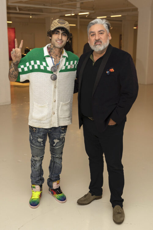 Artist Mister George and Nick Betancourt at the closing of the Rachel Valdes exhibition at the Gary Nader gallery in Wynwood