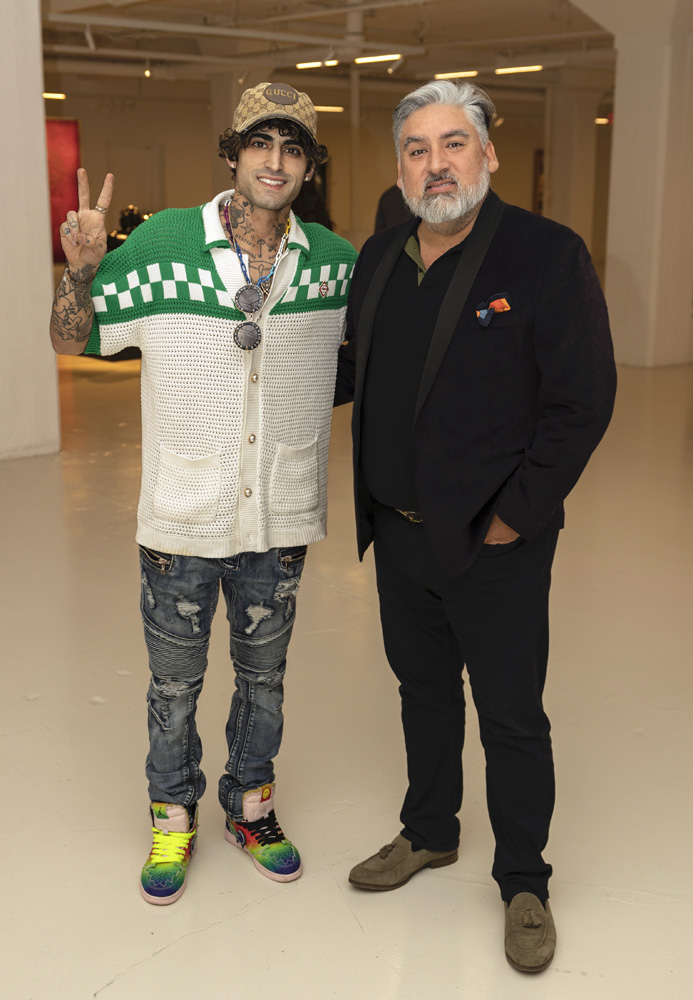 Artist Mister George and Nick Betancourt at the closing of the Rachel Valdes exhibition at the Gary Nader gallery in Wynwood