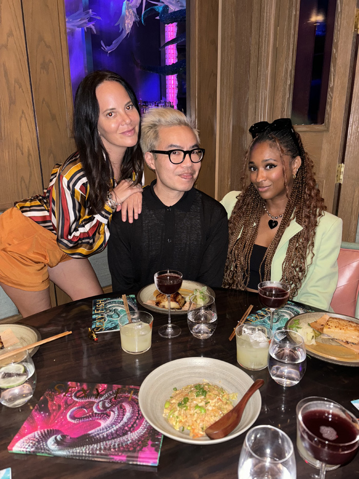 Erin Newberg, Tim Chan, and Ria Michelle at the summer cocktail tasting dinner at Sexy Fish in Brickell