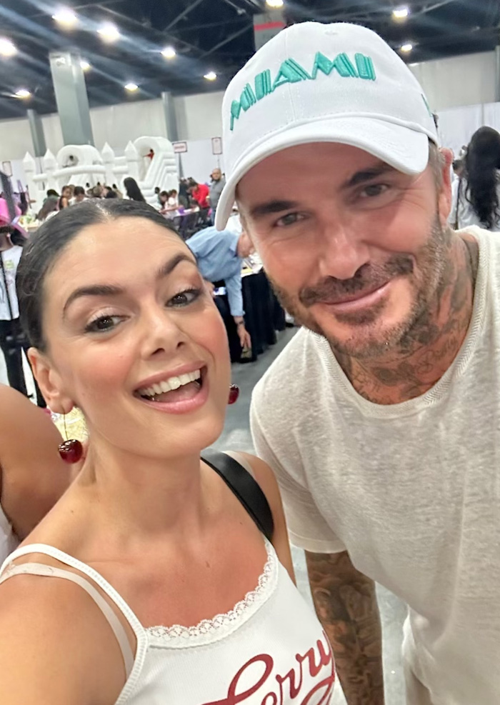 Josephine Phoenix Bauza and David Beckham at the Style Saves Back-to-School 2024 event at the Miami Beach Convention Center