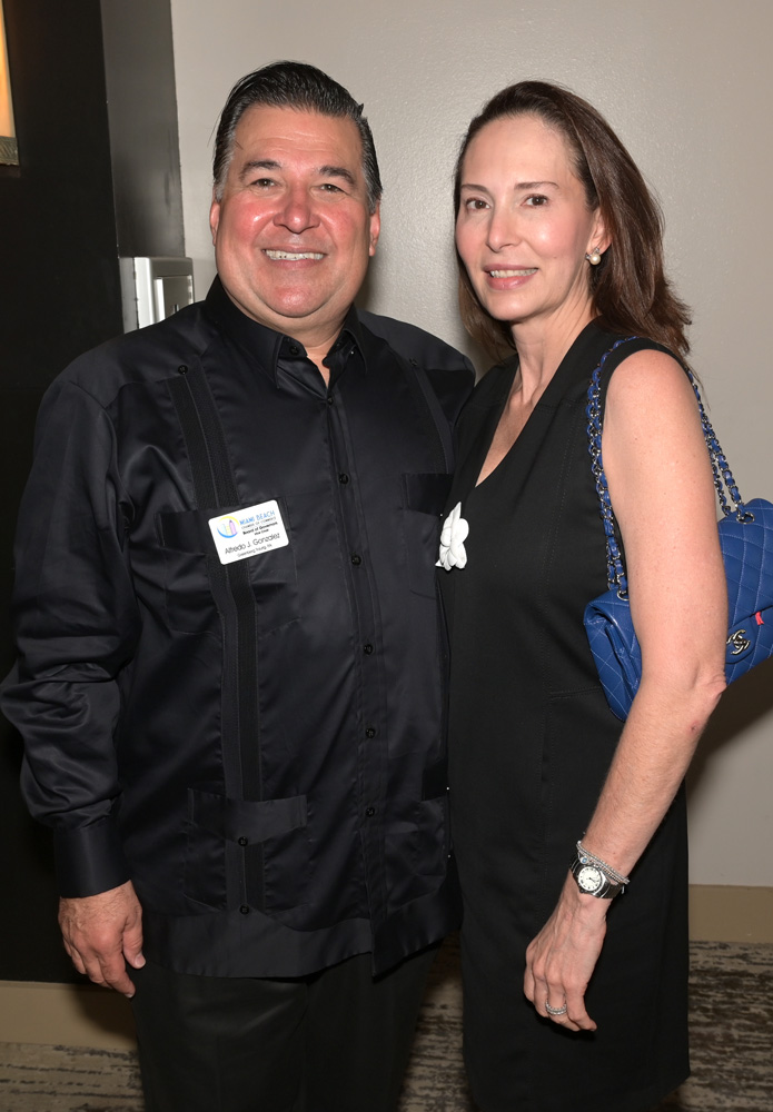 Alfredo J Gonzalez and Mariacelia Blandon at the Miami Beach Chamber of Commerce Badass Women's luncheon at Jungle Island