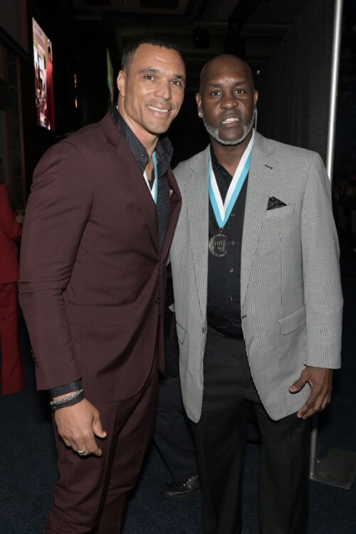 Tony Gonzalez and Gary Payton attend The Buoniconti Fund to Cure Paralysis 39th Annual Great Sports Legends Dinner at the Hilton Midtown New York