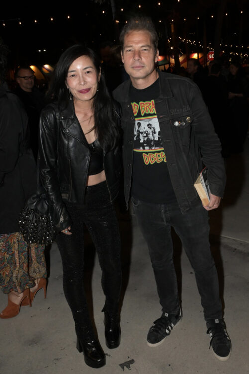 Shepard Fairey and wife Amanda Fairey at the opening party for Wynwood Walls during Miami Art Week