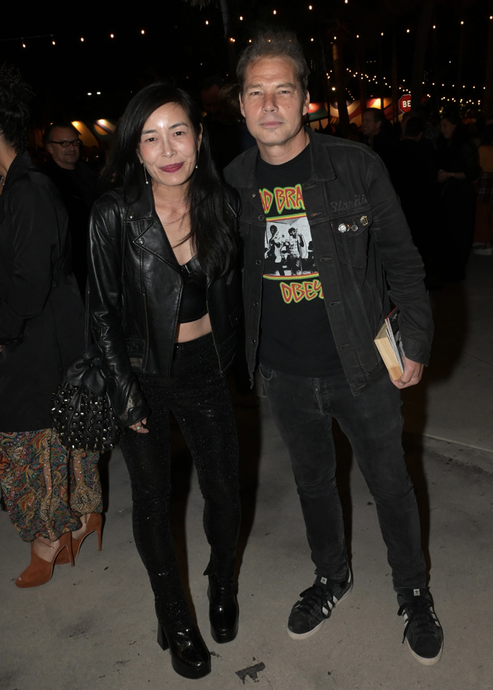 Shepard Fairey and wife Amanda Fairey at the opening party for Wynwood Walls during Miami Art Week