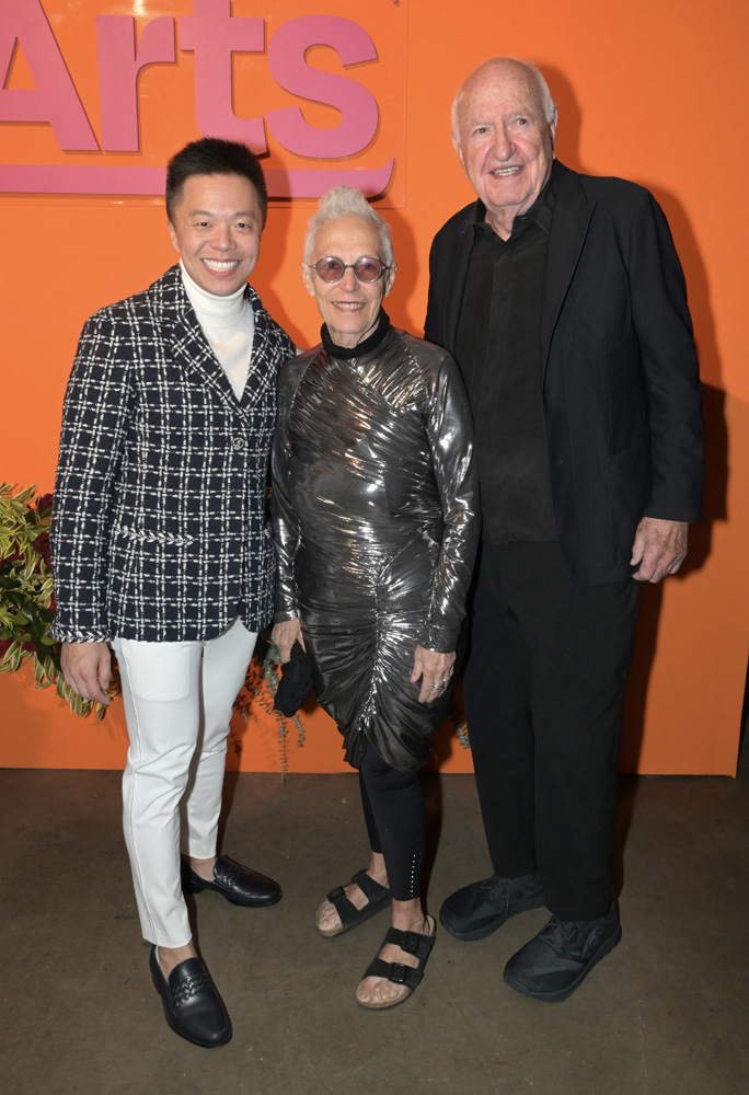 YoungArts President Clive Chang with Mera Rubell and Don Rubell at the YoungArts Miami Gala 2025 at the Rubell Museum